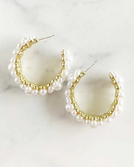 Pearl Flower Hoops