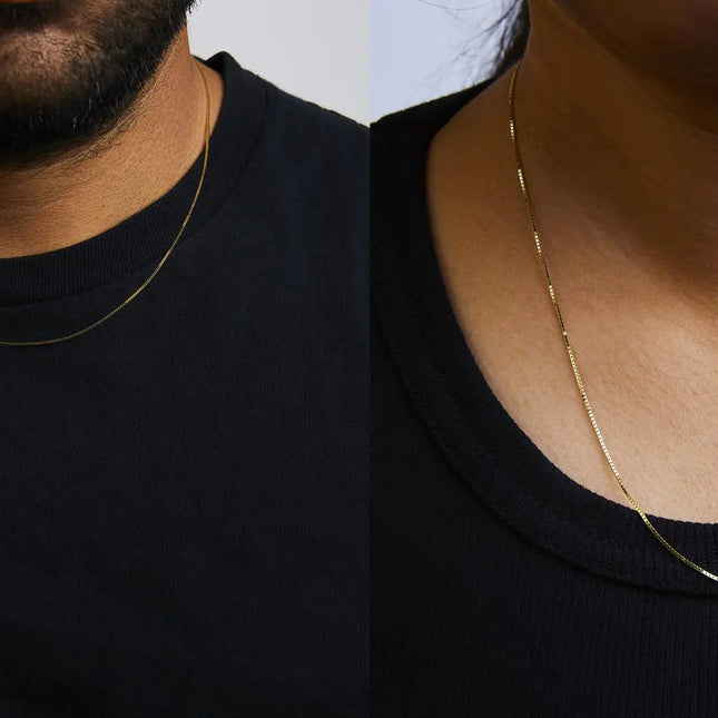 Unisex Solid 14K Gold 0.75mm Classic Box Chain Necklace