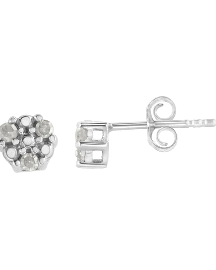 .925 Sterling Silver 1/10 cttw Prong Set Round-Cut Trio Diamond Stud Earrings (I-J Color, I3 Clarity)