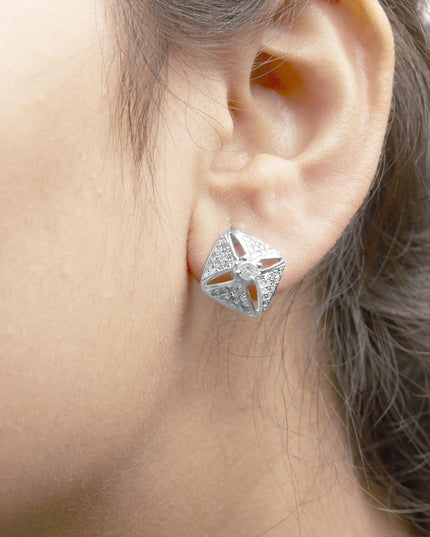 .925 Sterling Silver 1.0 Cttw Diamond Studded Rhombus Stud Earring (H-I Color, I2-I3 Clarity)