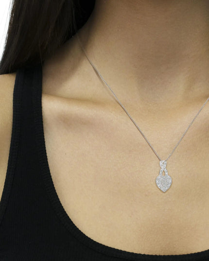 .925 Sterling Silver 1/3 Cttw Diamond Awareness Ribbon Halo Heart 18" Pendant Necklace (I-J Color, I2-I3 Clarity)