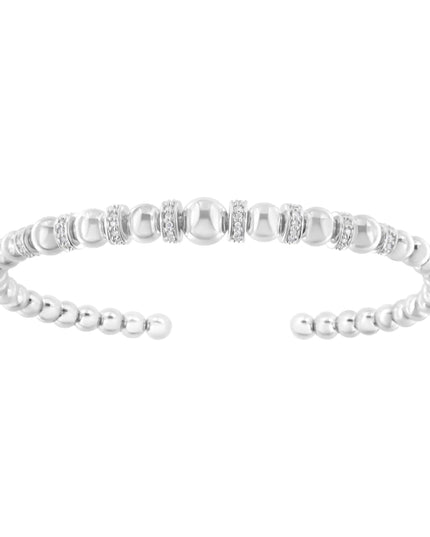 .925 Sterling Silver 1/4 Cttw Diamond Rondelle Graduated Ball Bead Cuff Bangle Bracelet (I-J color, I2-I3 clarity) - Fits wrists up to 7 1/2 inches
