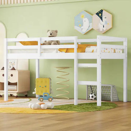 Rubber Wood Twin Loft Bed With Ladder, White
