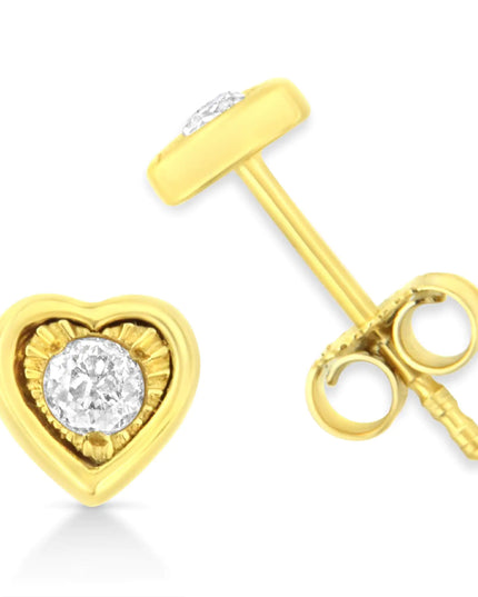 10K Yellow Gold Plated .925 Sterling Silver 1/10 Cttw Miracle-Set Diamond Stud Earrings - Choice of Shapes
