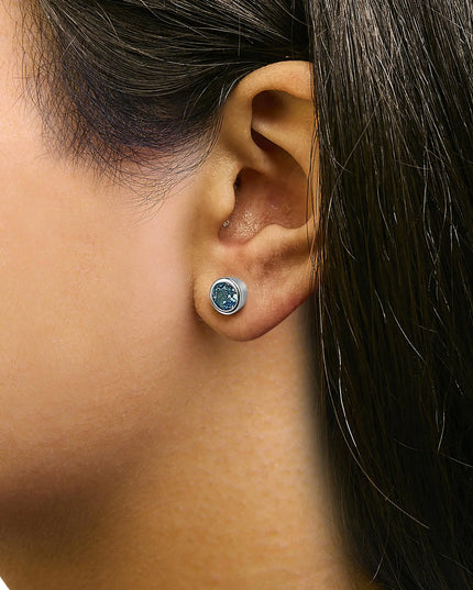 .925 Sterling Silver 6MM Bezel Set Created Gemstone Solitaire Stud Earrings