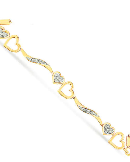 .925 Sterling Silver 1/10 Cttw Diamond Wave and Hearts 4”-10” Adjustable Bolo Bracelet (I-J Color, I3 Clarity)