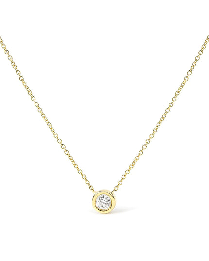 10K Gold 1/10 Carat Round Brilliant-Cut Diamond Modern Bezel-Set Solitaire 16"-18" Pendant Necklace
