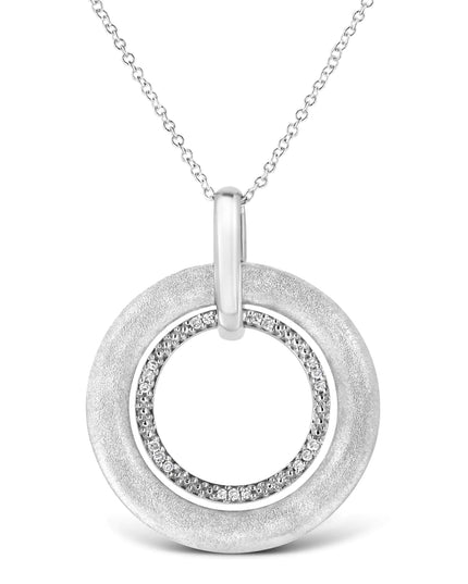 .925 Sterling Silver Prong-Set Diamond Accent Satin Finished Double Circle 18" Pendant Necklace (I-J Color, I1-I2 Clarity)