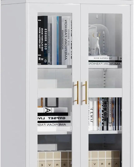 Metal Arched Cabinet, Pantry With Glass Door, Farmhouse Bookcase, 2 Shelves, White, Assembly
