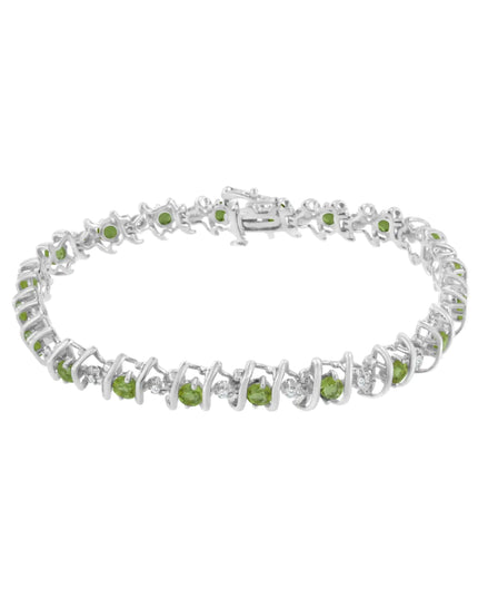 .925 Sterling Silver Lab-Grown Birthstone and 1/6 Cttw Round Diamond Tennis Bracelet (H-I Color, I1-I2 Clarity)