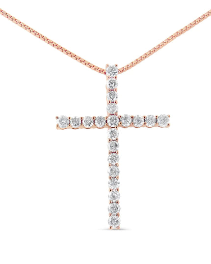 .925 Sterling Silver 1.0 Cttw Champagne Diamond Gold Cross Pendant Necklace for Women (Champagne Color, I1-I2 Clarity)- 18 inch
