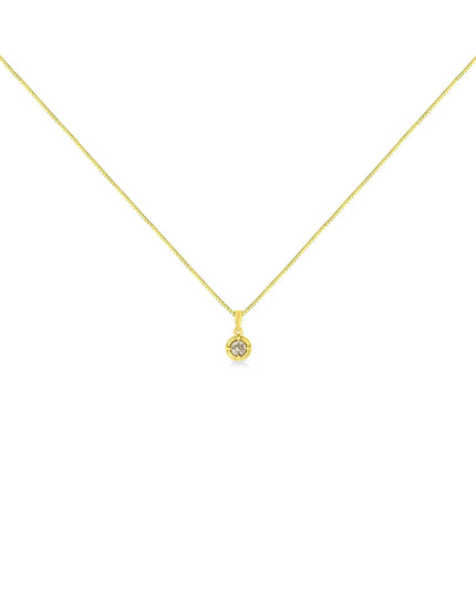 14K Yellow Gold Plated .925 Sterling Silver Brilliant Round Cut Diamond Solitaire Milgrain 18" Pendant Necklace