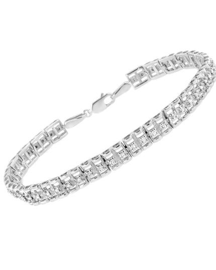 .925 Sterling Silver 1/10 Cttw Diamond Double-Link 7" Rolex Tennis Bracelet (I-J Color, I3 Clarity)