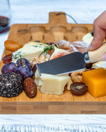 Bamboo Cheese Board Set - 12x8 Inch Charcuterie Tray With Magnetic Cutlery Storage