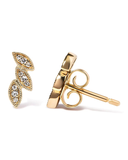 10K Yellow Gold 1/10 Cttw Diamond Triple Leaf Stud Earring (H-I Color, I1-I2 Clarity)