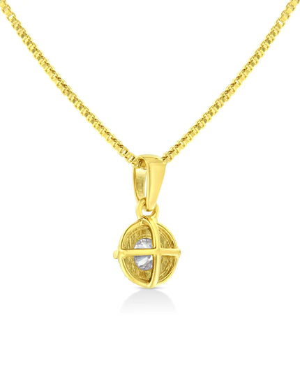14K Yellow Gold Plated .925 Sterling Silver Brilliant Round Cut Diamond Solitaire Milgrain 18" Pendant Necklace