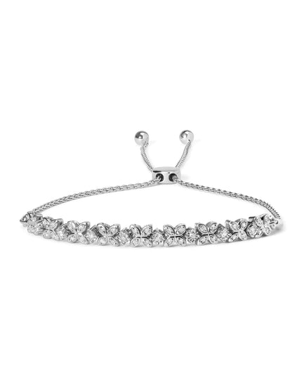 .925 Sterling Silver 1/4 Cttw Diamond Marquise Shaped Link 4"-10" Adjustable Bolo Bracelet (I-J Color, I1-I2 Clarity)