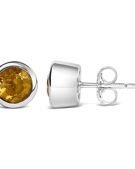 .925 Sterling Silver 6MM Bezel Set Created Gemstone Solitaire Stud Earrings