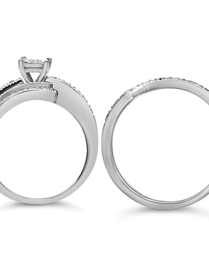 .925 Sterling Silver 1/3 Cttw Round Diamond Crisscross Engagement Ring Bridal Set (H-I Color, I1-I2 Clarity )