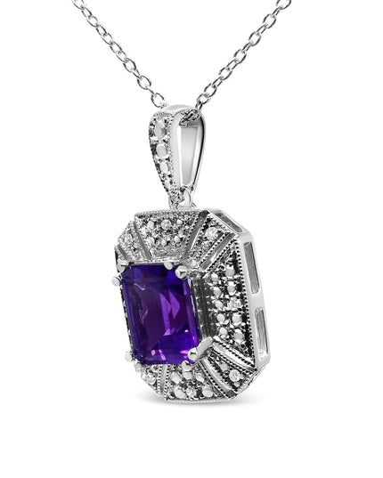.925 Sterling Silver Purple Amethyst and Diamond Accent Art Deco Style 18" Pendant Necklace (I-J Color, I1-I2 Clarity)