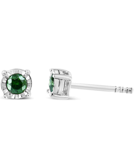Sterling Silver Rose Cut Treated Green Diamond Solitaire Stud Earrings (0.25 cttw, Green Color, I2-I3 Clarity)