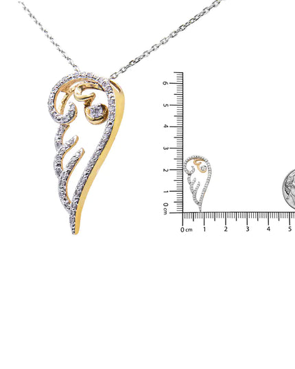 10K Yellow Gold over .925 Sterling Silver 1/4 Cttw Diamond Angel Wing 18" Pendant Necklace (H-I Color, I1-I2 Clarity)