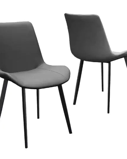 Set Of 2 Gray PU Leather Dining Chairs, Metal Legs