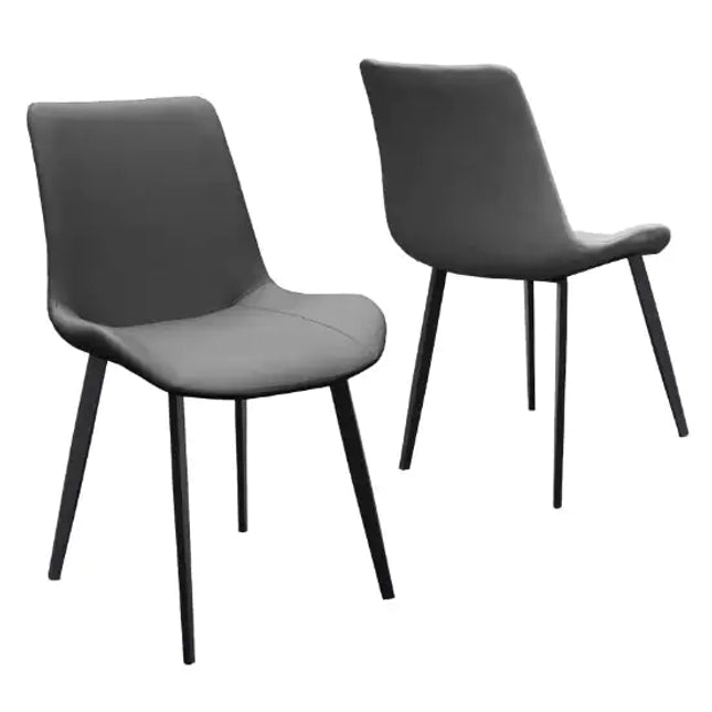Set Of 2 Gray PU Leather Dining Chairs, Metal Legs