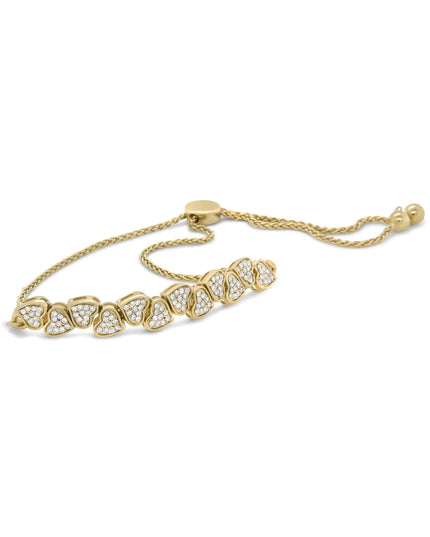 Yellow Gold Plated .925 Sterling Silver 1/2 Cttw Diamond Sideways Hearts Bolo Bracelet (H-I Color, I1-I2 Clarity) - 4”-10” Adjustable
