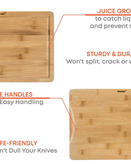Bamboo Cutting Board 15x10 Inch With Juice Groove And Handles