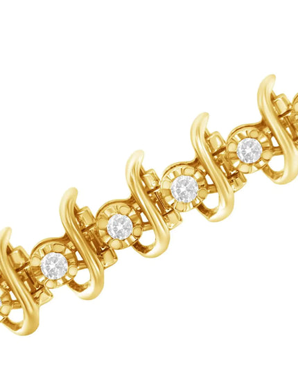 10KT Yellow Gold Plated .925 Sterling Silver 1 cttw Prong-Set Diamond Link Bracelet (J-K, I1-I2) - 7.5"