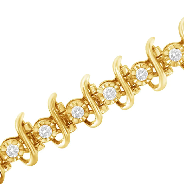 10KT Yellow Gold Plated .925 Sterling Silver 1 cttw Prong-Set Diamond Link Bracelet (J-K, I1-I2) - 7.5"