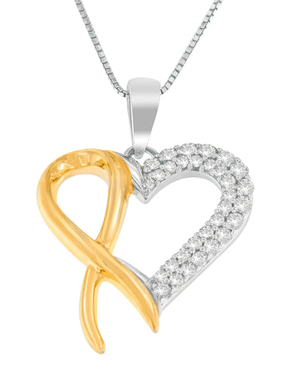 .925 Sterling Silver Two Toned 1/4 cttw Round Cut Diamond Pendant Necklace (H-I, I2-I3)