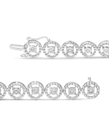 .925 Sterling Silver 1/2 Cttw Diamond Nested Circle Miracle Set Open Wheel 7.25" Fashion Link Bracelet (I-J Color, I3 Clarity)