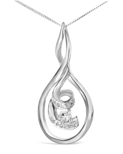 Espira 10K White Gold 1/8 cttw Round Cut Diamond Layered Spiral Pendant Necklace (I-J, I1-I2)