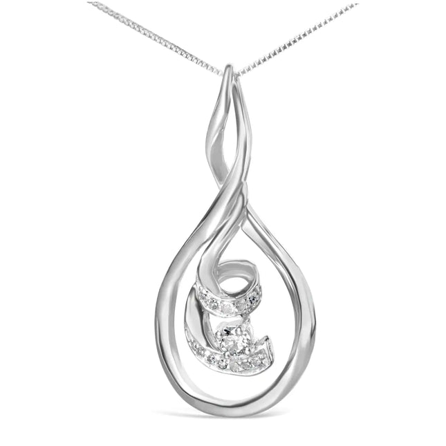 Espira 10K White Gold 1/8 cttw Round Cut Diamond Layered Spiral Pendant Necklace (I-J, I1-I2)