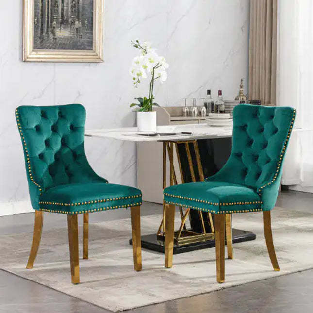 Contemporary Velvet Dining Chairs, Set Of 2, Gold Stainless Steel Legs