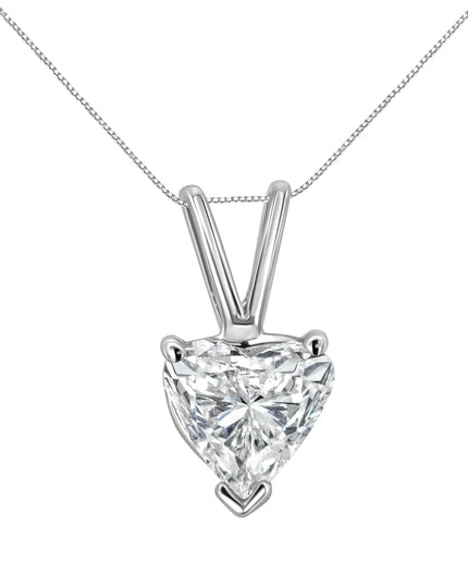 14K White Gold 3-Prong Set Heart Shaped Solitaire Lab Grown Diamond 18" Pendant Necklace (F-G Color, VS2-SI1 Clarity)