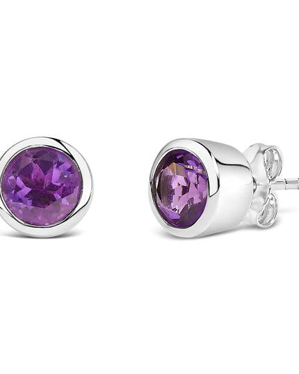 .925 Sterling Silver 6MM Bezel Set Created Gemstone Solitaire Stud Earrings