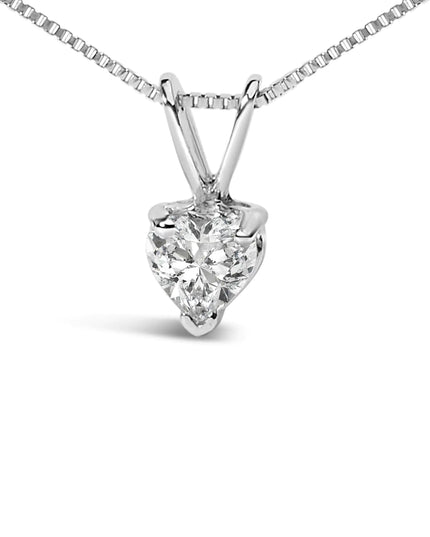 14K White Gold 3-Prong Set Heart Shaped Solitaire Lab Grown Diamond 18" Pendant Necklace (F-G Color, VS2-SI1 Clarity)