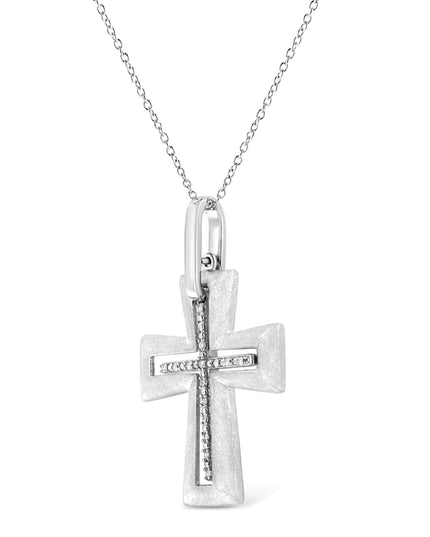 .925 Sterling Silver Prong-Set Diamond Accent Cross 18" Pendant Necklace (I-J Color, I1-I2 Clarity)