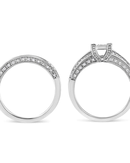 .925 Sterling Silver 3/4 Cttw Prong Set Round Diamond Composite Engagement Ring and Band Set (I-J Color, I3 Clarity)