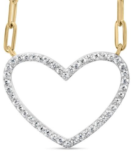 14K Yellow Gold Plated .925 Sterling Silver 1/4 Cttw Diamond Open Heart with Paperclip Chain Pendant Necklace (I-J Color, I2-I3 Clarity) - 18" Inches