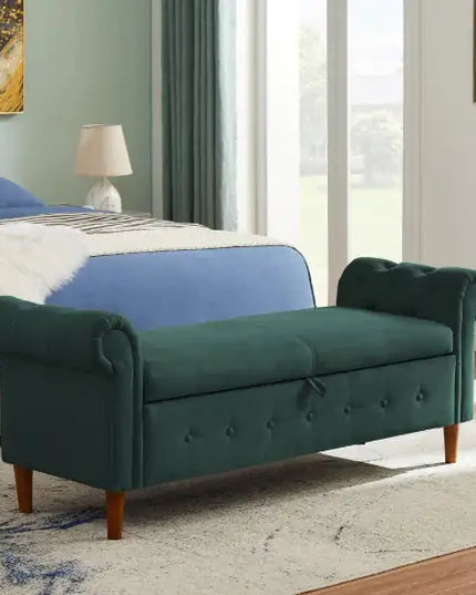 Rectangular Olive Green Storage Stool