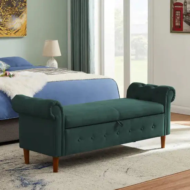 Rectangular Olive Green Storage Stool