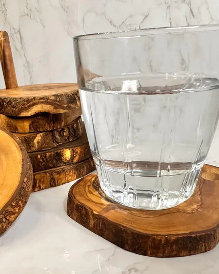 Olive Wood Coaster Set with Holder - 7 Pcs