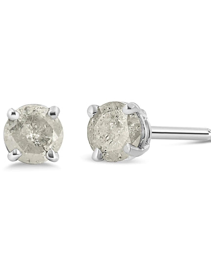 .925 Sterling Silver 4-Prong Round-cut "Salt and Pepper" Diamond Classic Stud Earrings (I-J Color, I3 Clarity)