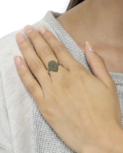 10K Yellow Gold Plated .925 Sterling Silver 1 1/8 cttw Prong-Set Round-Cut Diamond Pear Cocktail Ring (J-K Color, I1-I2 Clarity)