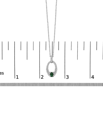.925 Sterling Silver Created Green Emerald and White Sapphire Oval Shaped Pendant Necklace - 18" Inches
