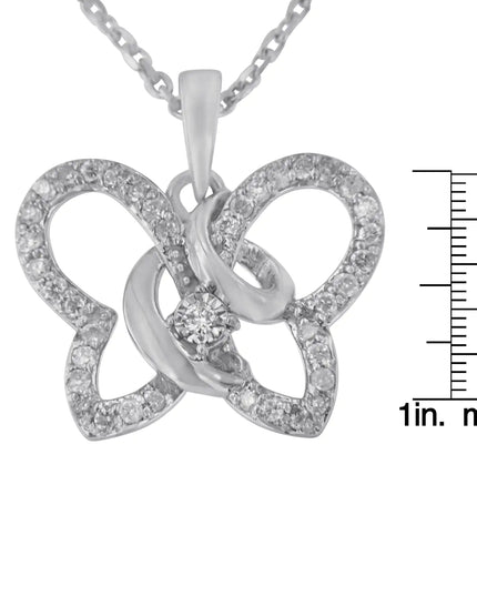 .925 Sterling Silver 1/4 cttw Prong-Set Diamond Butterfly 18" Pendant Necklace (H-I Color, I1-I2 Clarity)